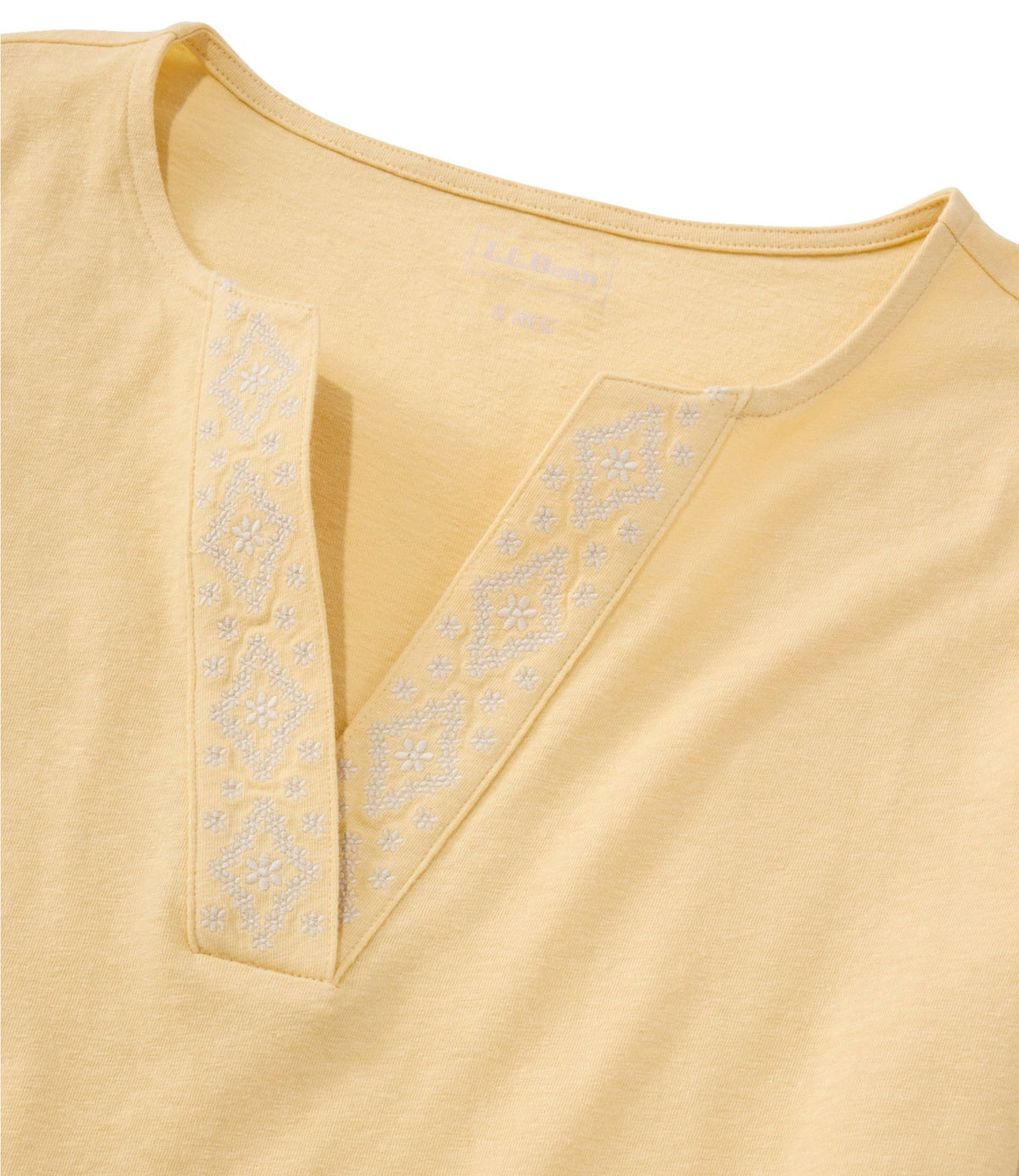 L.L.Bean Women's Lakeside Linen/Cotton Tee, Short-Sleeve Embroidered Splitneck Classic Navy