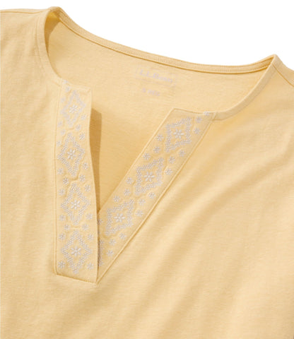 L.L.Bean Women's Lakeside Linen/Cotton Tee, Short-Sleeve Embroidered Splitneck Classic Navy