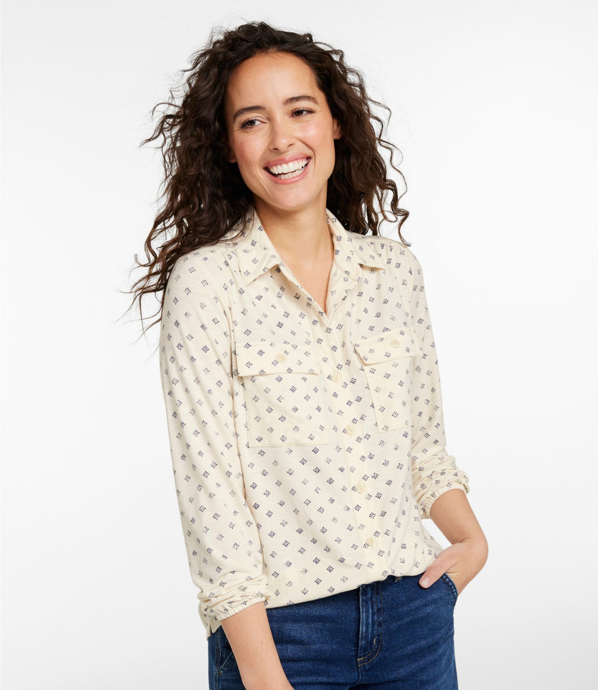 L.L.Bean Women's Camden Hills Button Front Shirt, Print