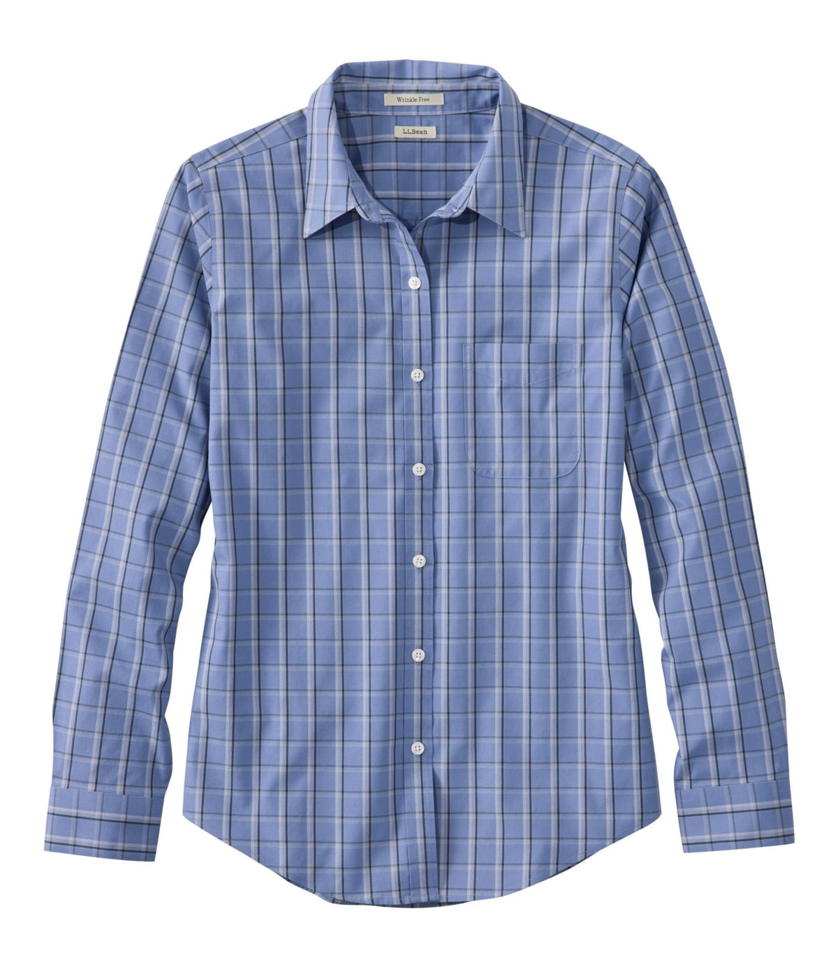 L.L.Bean Women's Wrinkle-Free Pinpoint Oxford Shirt, Long-Sleeve Relaxed Fit Plaid Deep Lake Plaid
