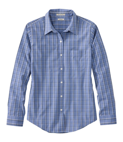 L.L.Bean Women's Wrinkle-Free Pinpoint Oxford Shirt, Long-Sleeve Relaxed Fit Plaid Deep Lake Plaid