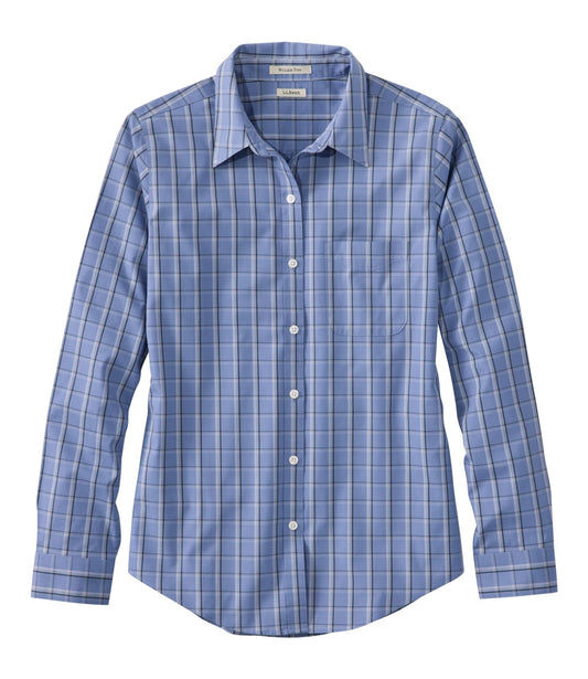 L.L.Bean Women's Wrinkle-Free Pinpoint Oxford Shirt, Long-Sleeve Relaxed Fit Plaid Deep Lake Plaid