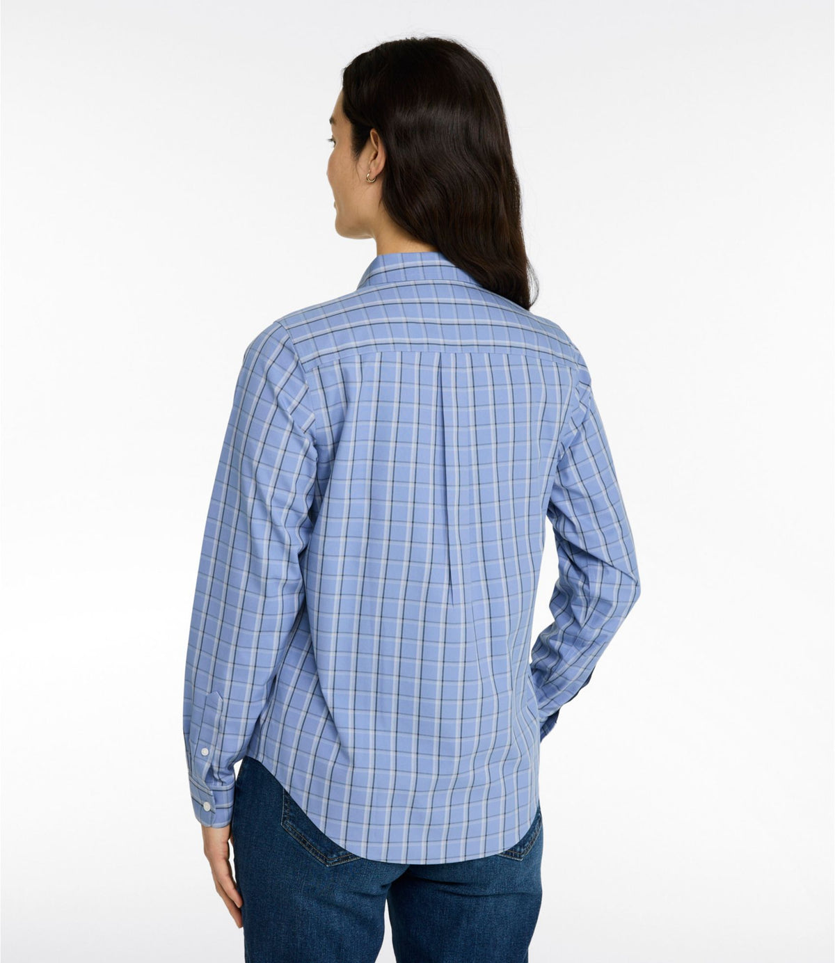 L.L.Bean Women's Wrinkle-Free Pinpoint Oxford Shirt, Long-Sleeve Relaxed Fit Plaid Deep Lake Plaid
