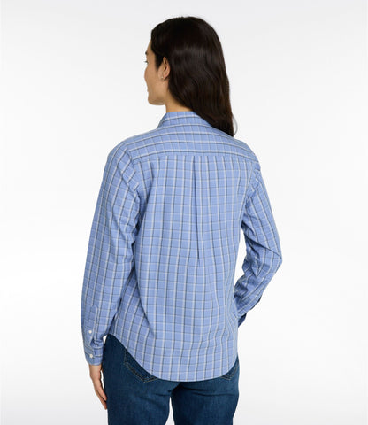 L.L.Bean Women's Wrinkle-Free Pinpoint Oxford Shirt, Long-Sleeve Relaxed Fit Plaid Deep Lake Plaid