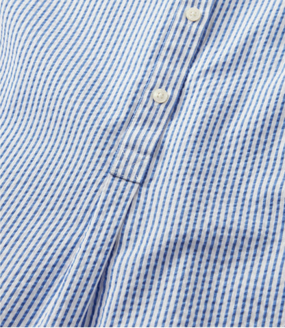 L.L.Bean Women's Vacationland Seersucker Shirt, Short-Sleeve Popover Stripe White