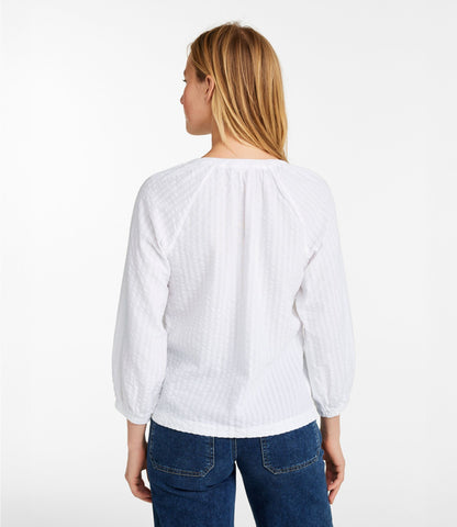 L.L.Bean Women's Bean's Seacoast Seersucker Splitneck Shirt Brightwater Blue Stripe