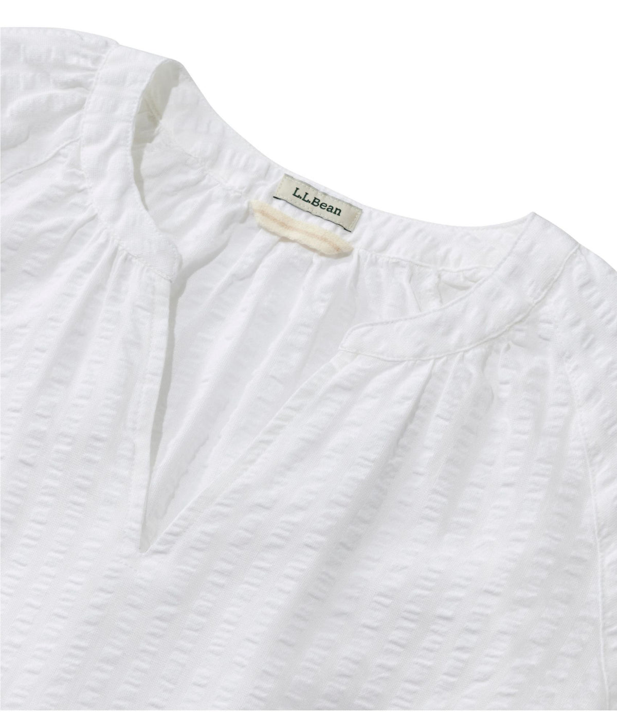L.L.Bean Women's Bean's Seacoast Seersucker Splitneck Shirt Brightwater Blue Stripe