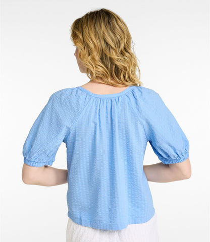 L.L.Bean Women's Bean's Seacoast Seersucker Scoopneck Shirt Brightwater Blue Stripe