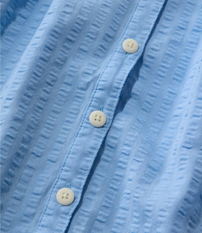 L.L.Bean Women's Bean's Seacoast Seersucker Scoopneck Shirt Brightwater Blue Stripe