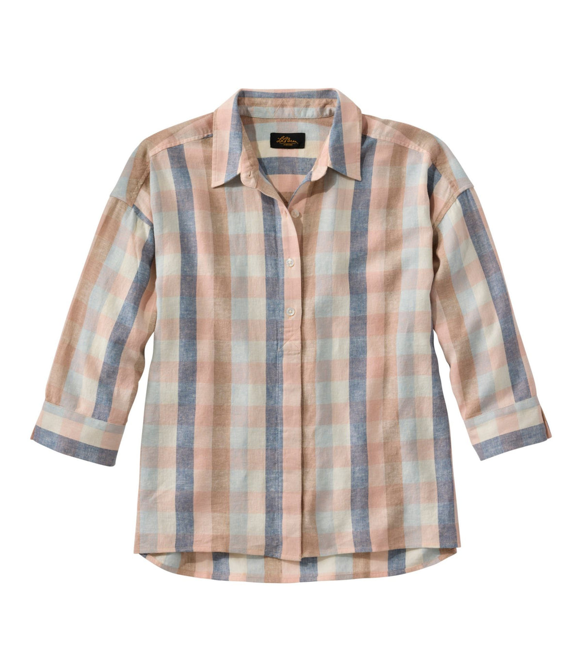 L.L.Bean Women's Signature Linen-Blend Button-Front Shirt, Three-Quarter-Length Sleeve
