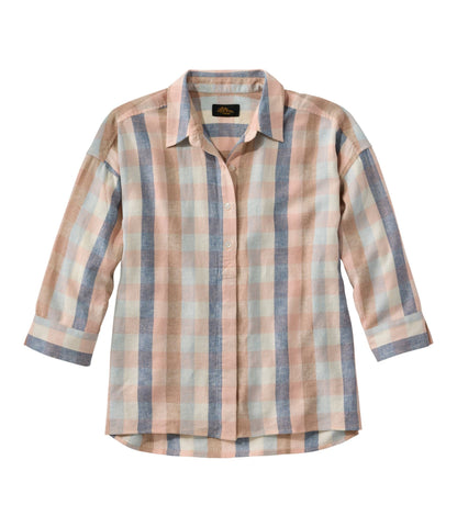 L.L.Bean Women's Signature Linen-Blend Button-Front Shirt, Three-Quarter-Length Sleeve
