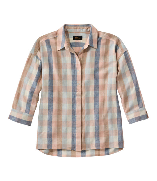 L.L.Bean Women's Signature Linen-Blend Button-Front Shirt, Three-Quarter-Length Sleeve