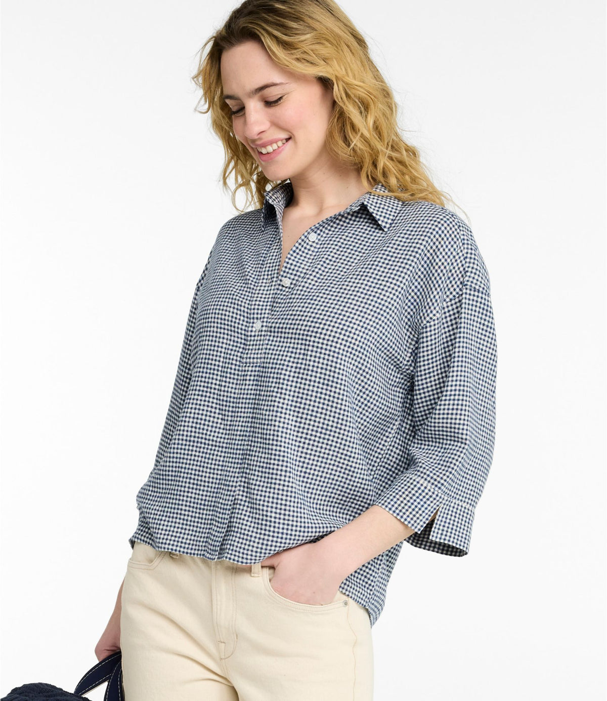 L.L.Bean Women's Signature Linen-Blend Button-Front Shirt, Three-Quarter-Length Sleeve