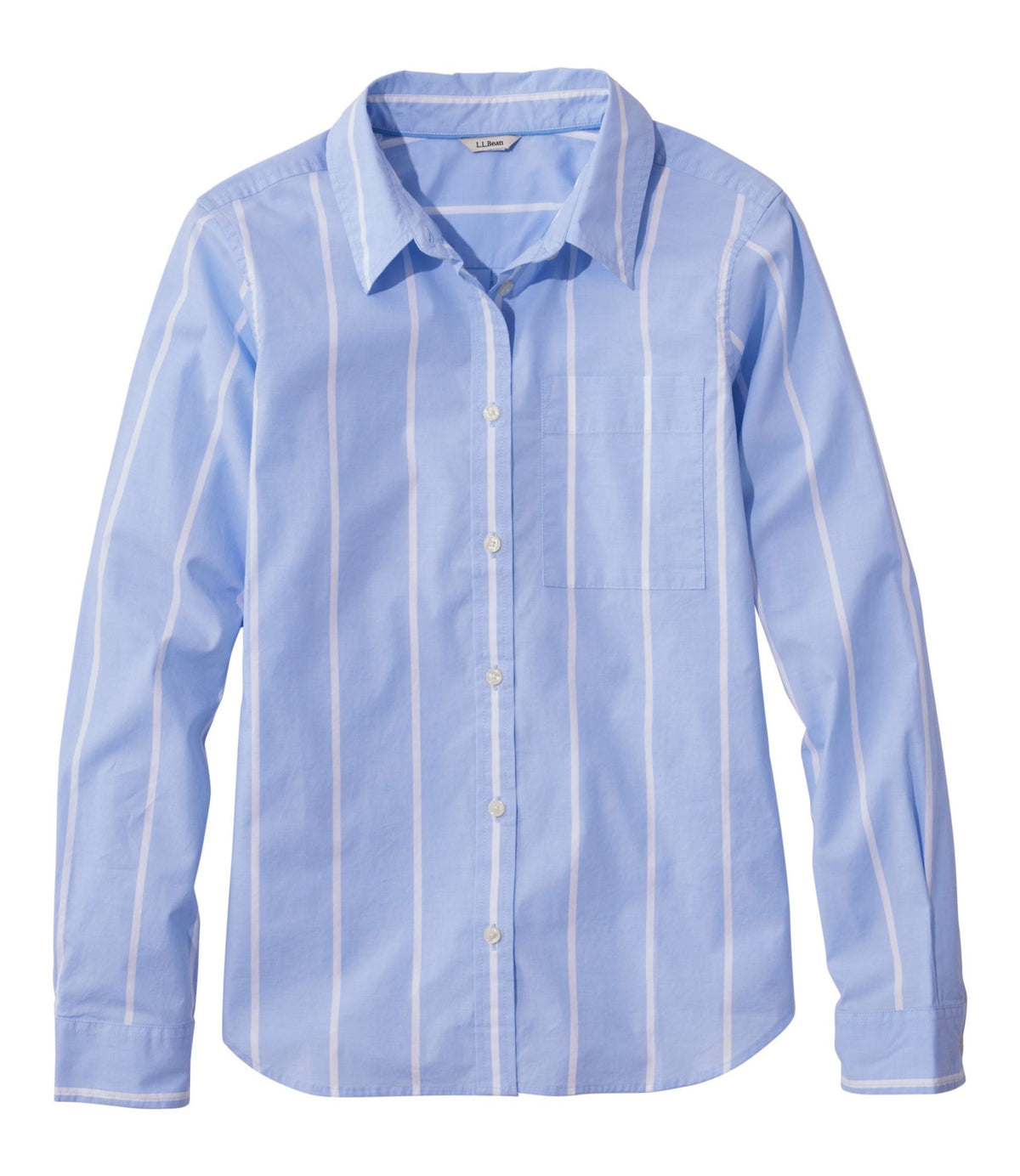 L.L.Bean Women's Essential Cotton Poplin Shirt, Long-Sleeve Brightwater Blue Stripe