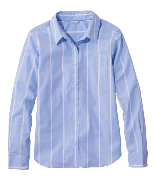 L.L.Bean Women's Essential Cotton Poplin Shirt, Long-Sleeve Brightwater Blue Stripe
