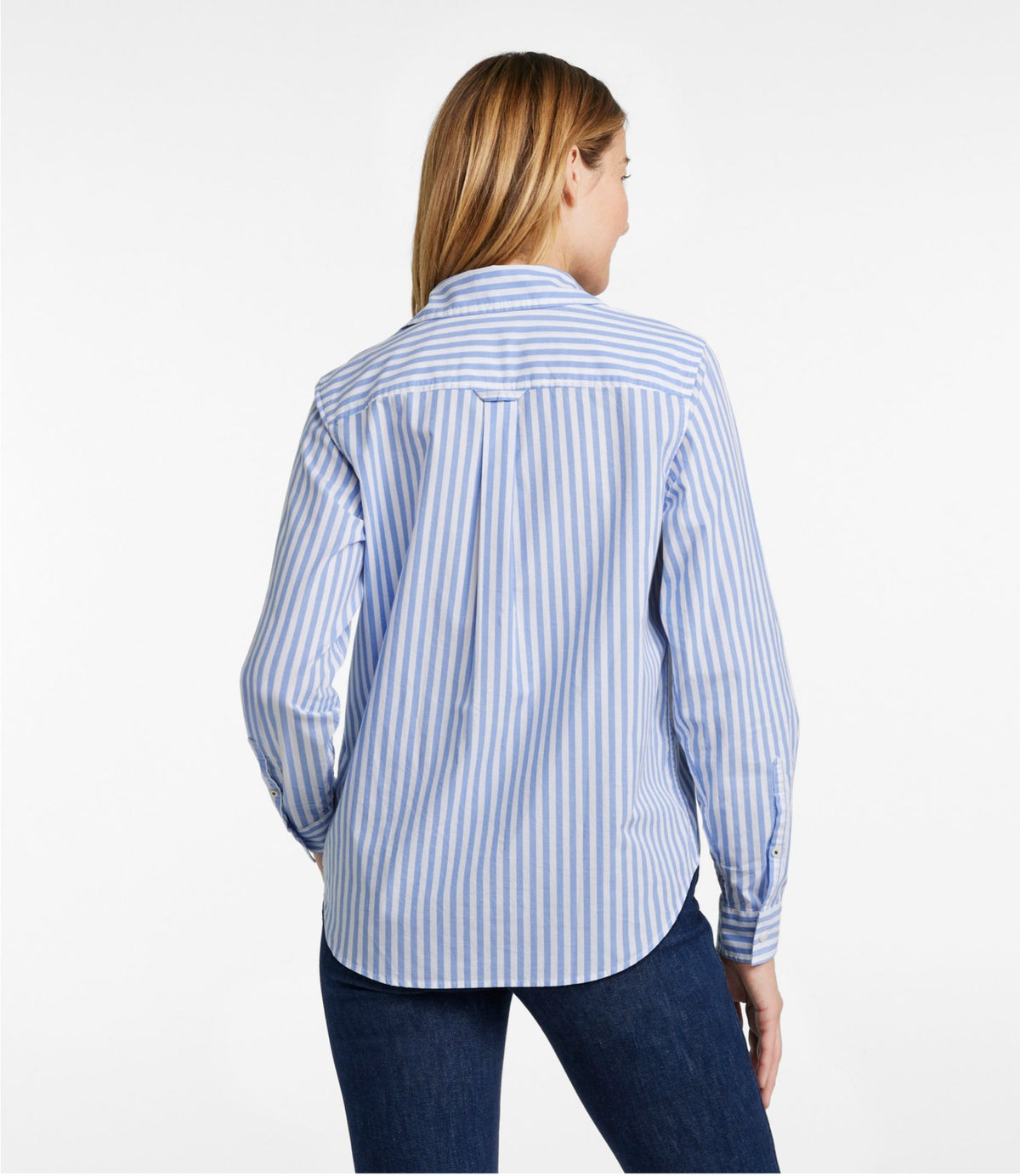 L.L.Bean Women's Essential Cotton Poplin Shirt, Long-Sleeve Brightwater Blue Stripe
