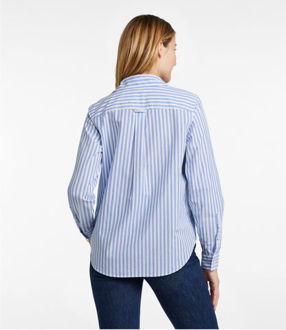 L.L.Bean Women's Essential Cotton Poplin Shirt, Long-Sleeve Brightwater Blue Stripe