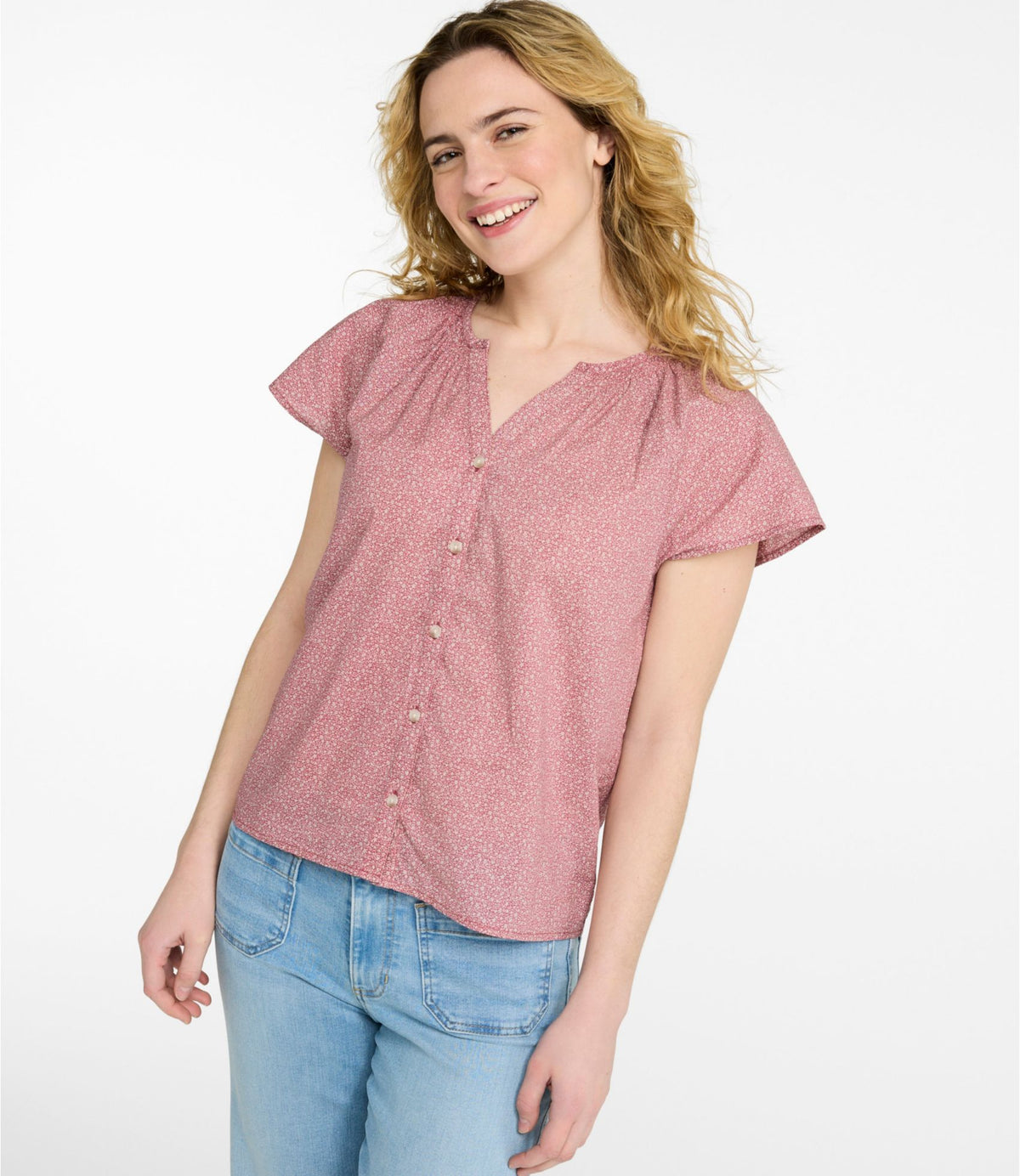 L.L.Bean Women's Whisperweight Poplin Shirt, Short-Sleeve Pomegranate