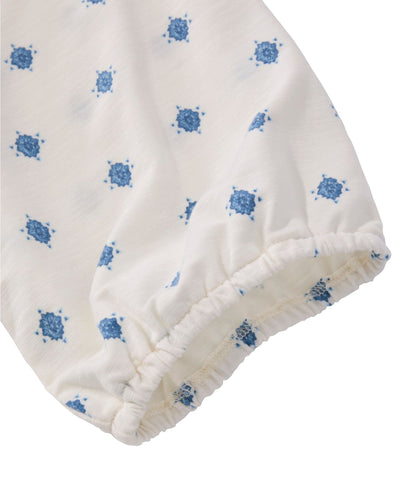 L.L.Bean Women's Camden Hills Tee, Elbow-Sleeve Button-Front Shirt Print Deep Blue Foulard