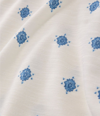 L.L.Bean Women's Camden Hills Tee, Elbow-Sleeve Button-Front Shirt Print Deep Blue Foulard