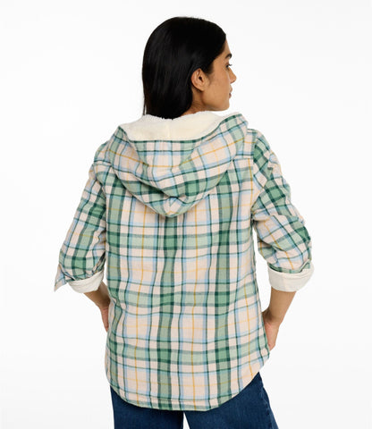 L.L.Bean Women's Scotch Plaid Flannel Shirt, Sherpa-Lined Zip Hoodie Bean of Freeport Green