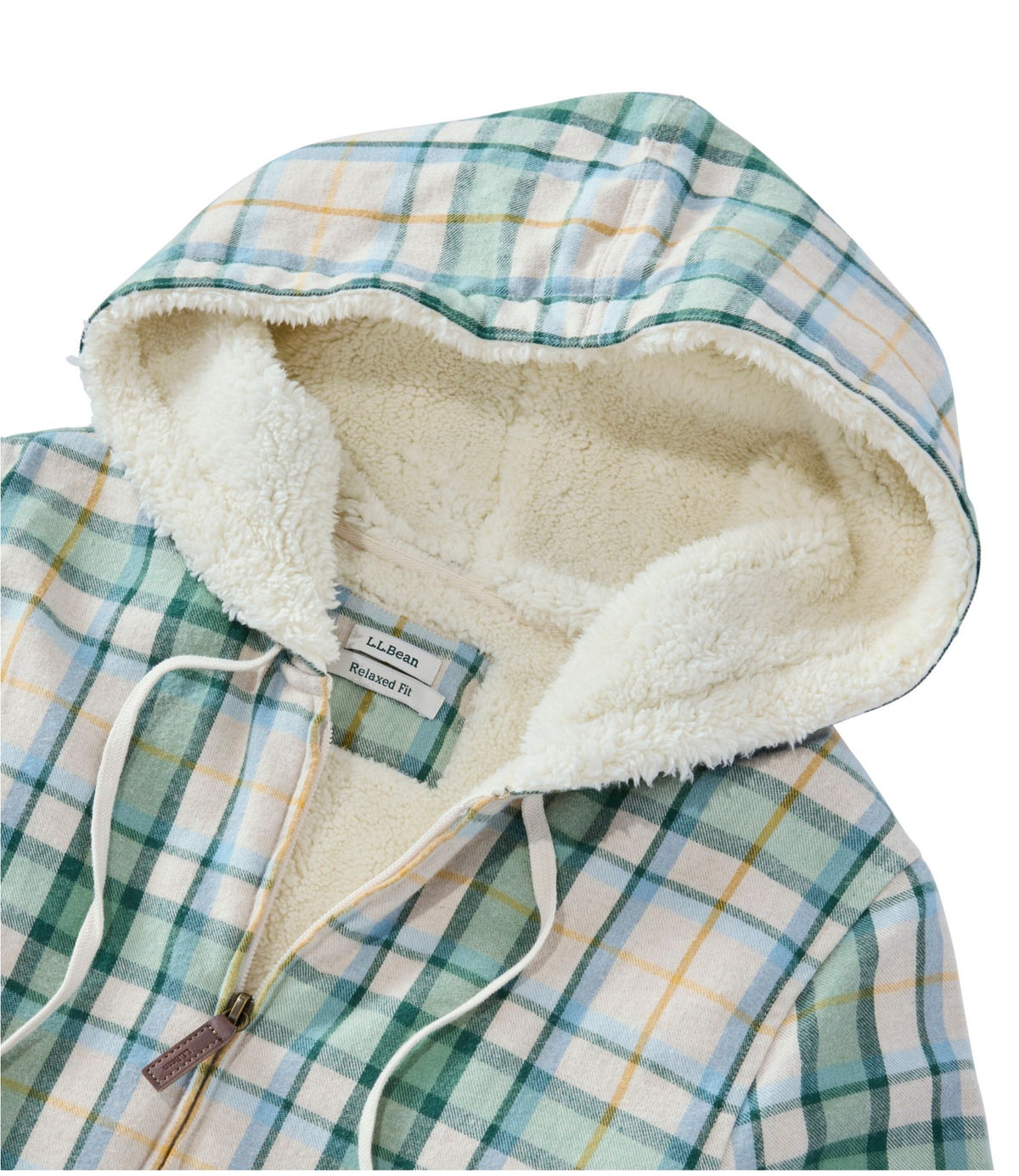 L.L.Bean Women's Scotch Plaid Flannel Shirt, Sherpa-Lined Zip Hoodie Bean of Freeport Green