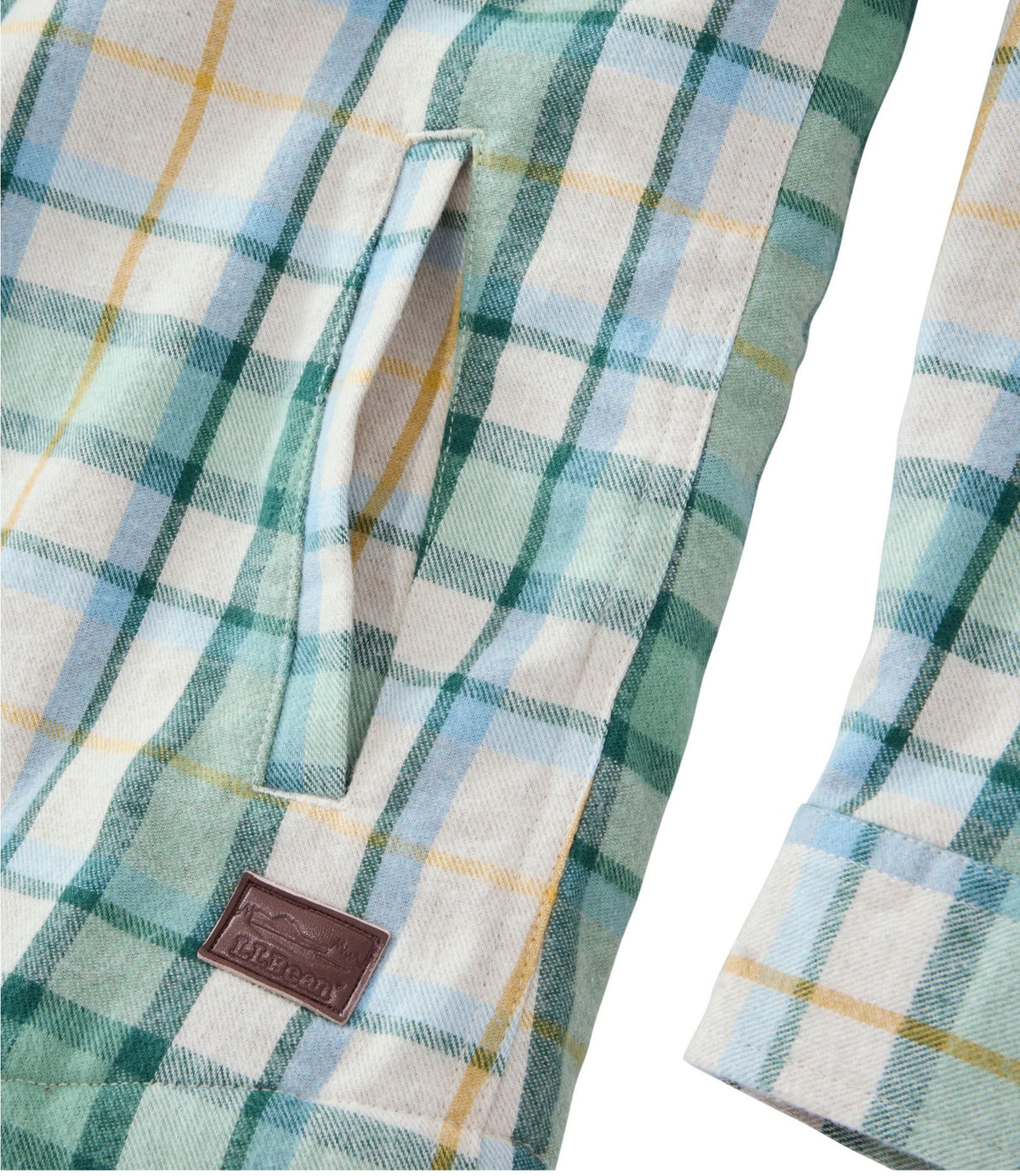 L.L.Bean Women's Scotch Plaid Flannel Shirt, Sherpa-Lined Zip Hoodie Bean of Freeport Green