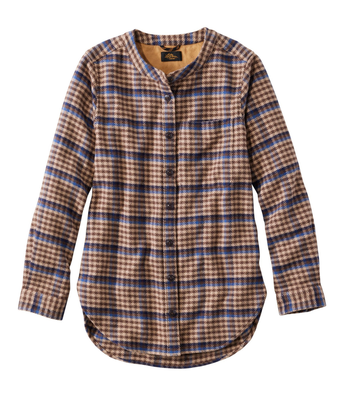 L.L.Bean Women's Signature 1933 Collarless Chamois Tunic, Plaid Birch Brown Houndstooth