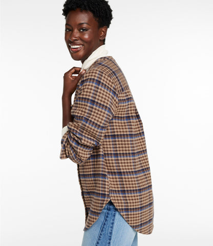 L.L.Bean Women's Signature 1933 Collarless Chamois Tunic, Plaid Birch Brown Houndstooth