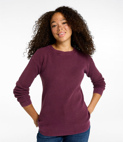 L.L.Bean Women's Sunwashed Waffle Sweater, Pullover Bone