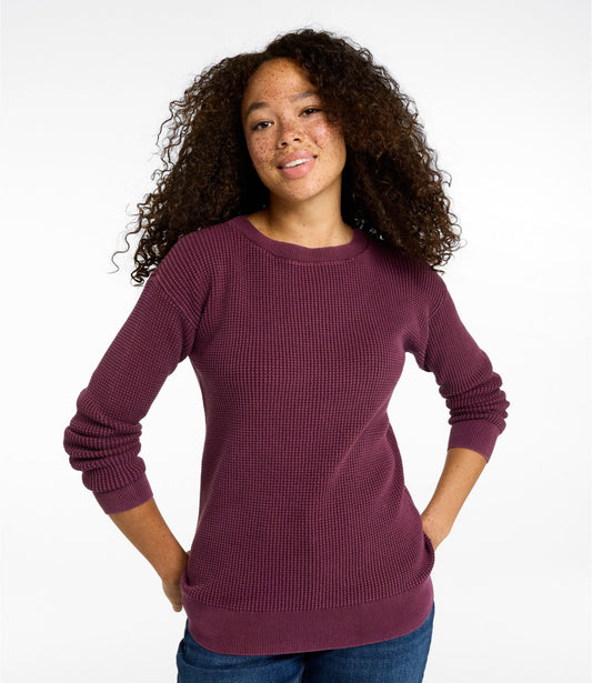 L.L.Bean Women's Sunwashed Waffle Sweater, Pullover Bone