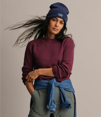 L.L.Bean Women's Sunwashed Waffle Sweater, Pullover Bone