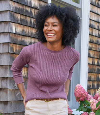 L.L.Bean Women's Sunwashed Waffle Sweater, Pullover Bone
