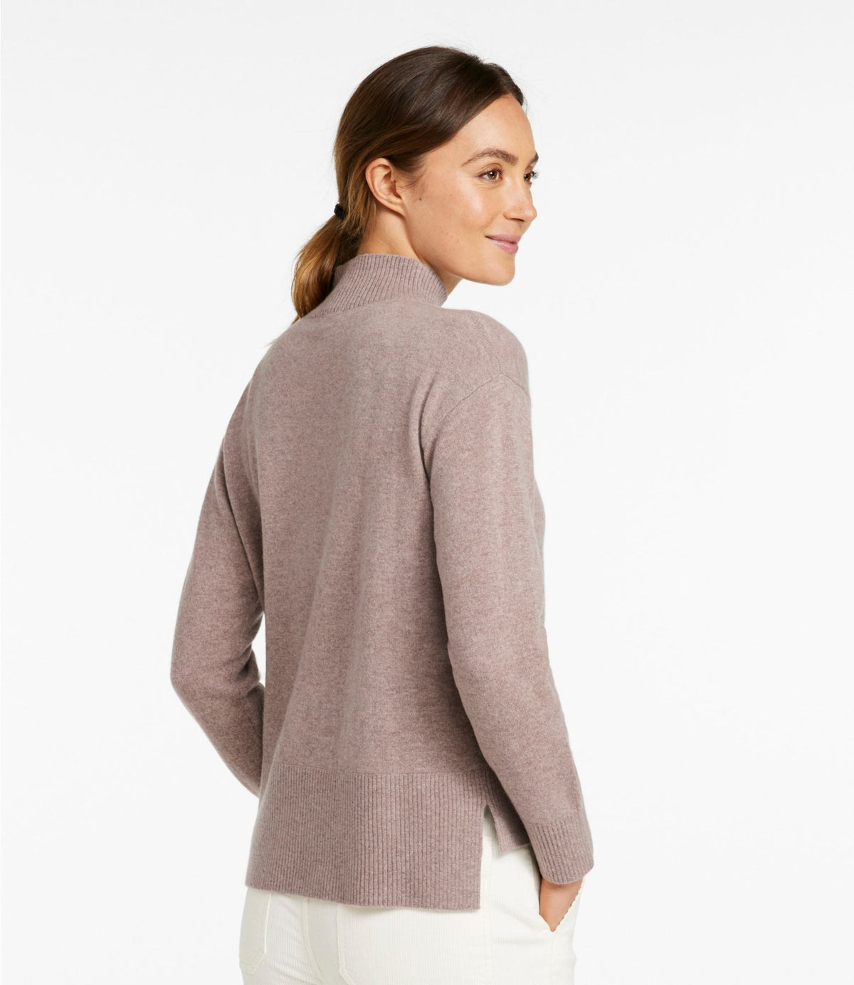 L.L.Bean Women's Classic Cashmere Sweater, Relaxed Mockneck Camel Heather