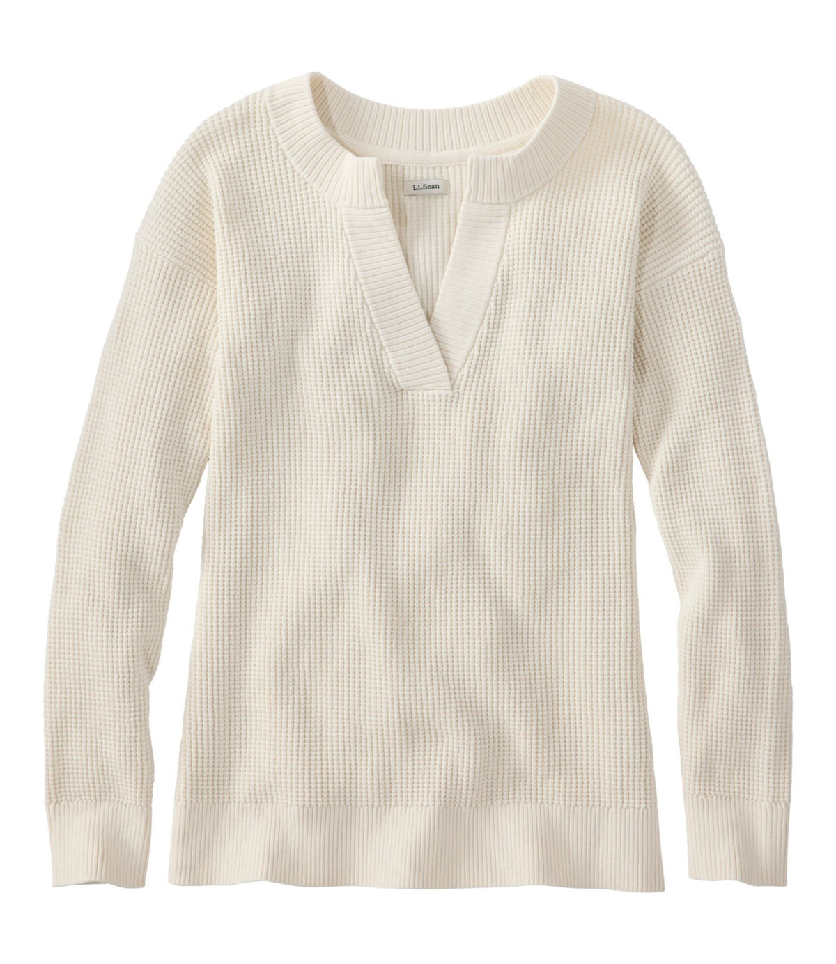 L.L.Bean Women's Sunwashed Waffle Sweater, Splitneck Bone