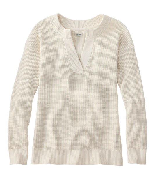 L.L.Bean Women's Sunwashed Waffle Sweater, Splitneck Bone