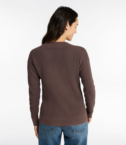 L.L.Bean Women's Sunwashed Waffle Sweater, Splitneck Bone