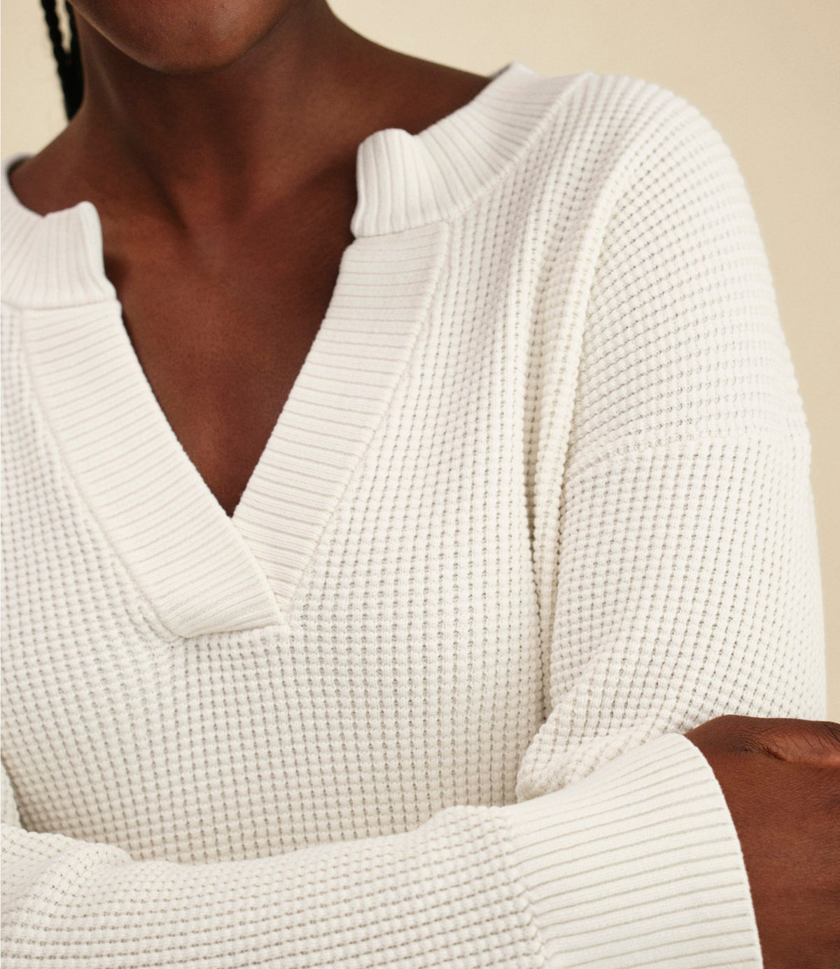 L.L.Bean Women's Sunwashed Waffle Sweater, Splitneck Bone