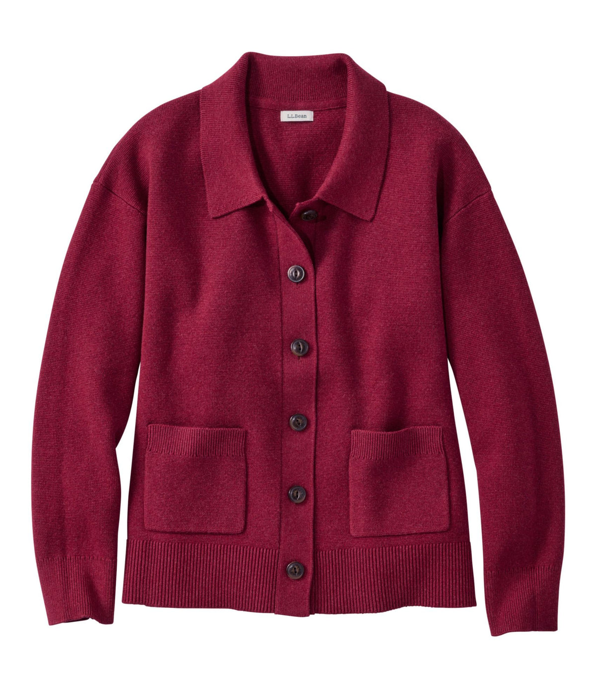 L.L.Bean Women's Wicked Soft Cotton/Cashmere Cardigan Bordeaux Heather