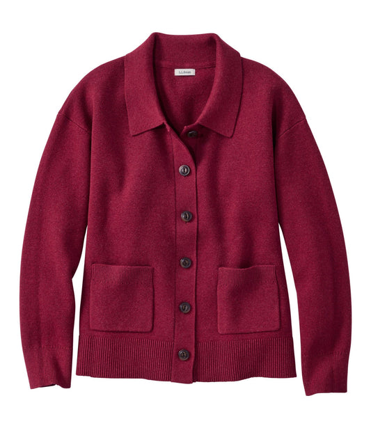 L.L.Bean Women's Wicked Soft Cotton/Cashmere Cardigan Bordeaux Heather