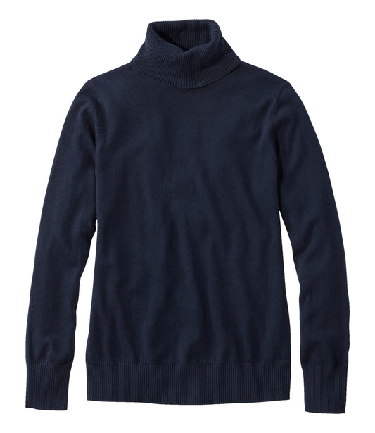 L.L.Bean Women's Cotton/Cashmere Sweater, Turtleneck Classic Navy