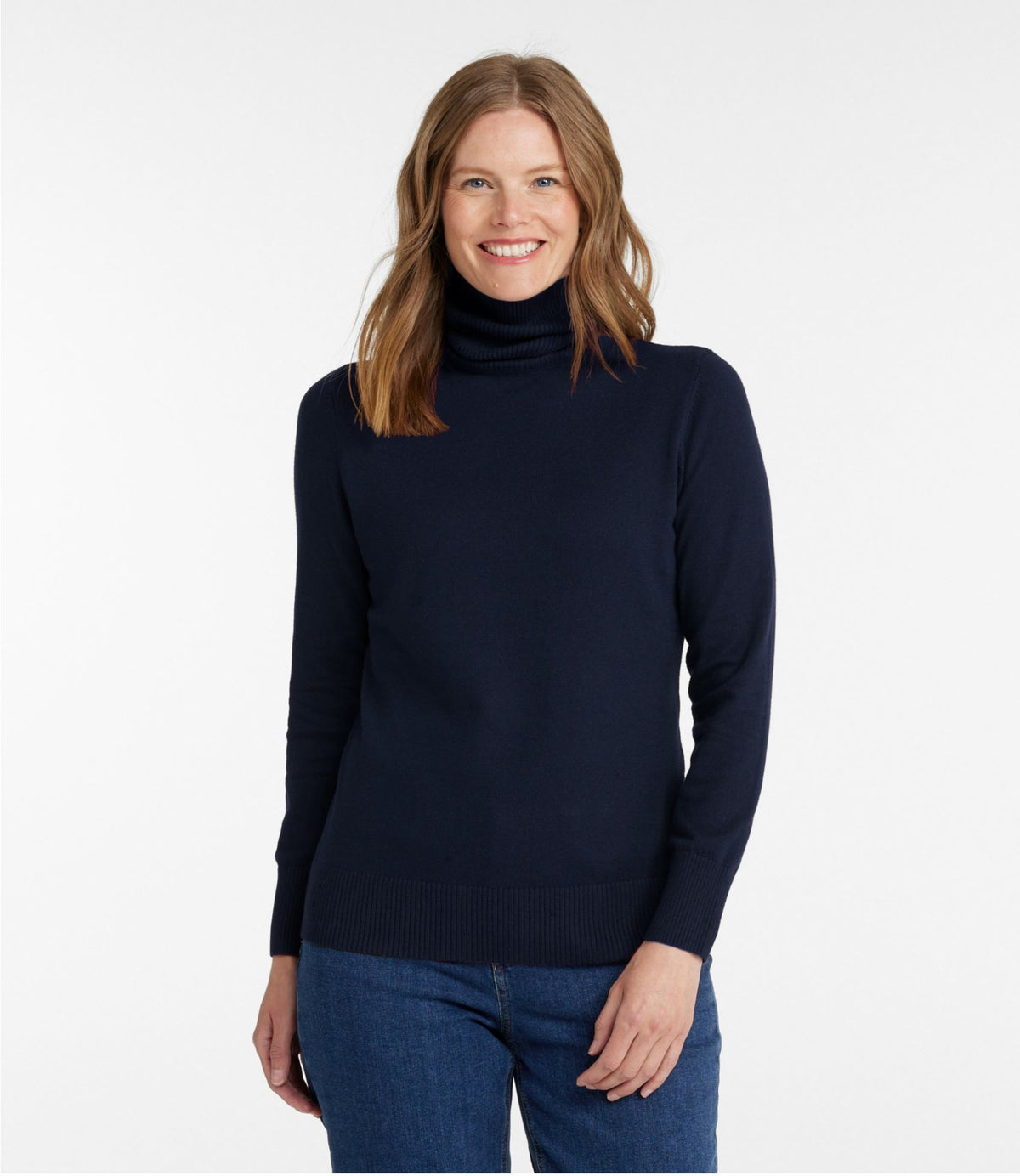 L.L.Bean Women's Cotton/Cashmere Sweater, Turtleneck Classic Navy