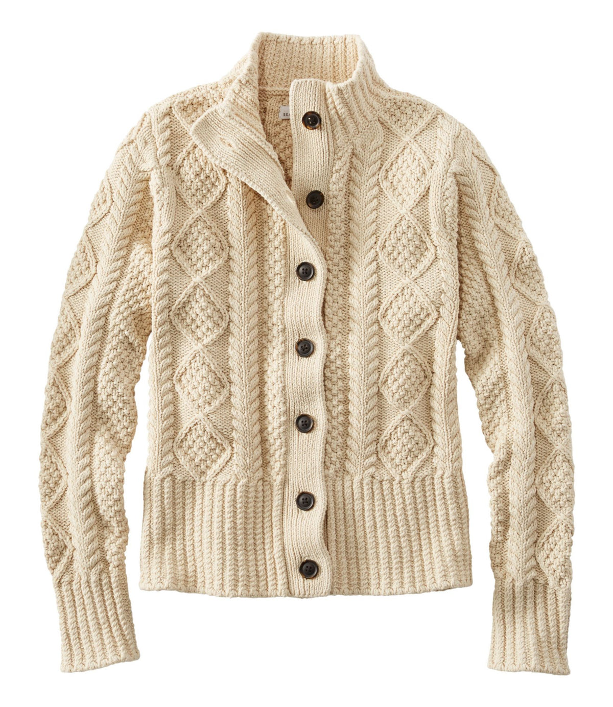 L.L.Bean Women's Signature Cotton Fisherman Sweater, Short Cardigan Beige