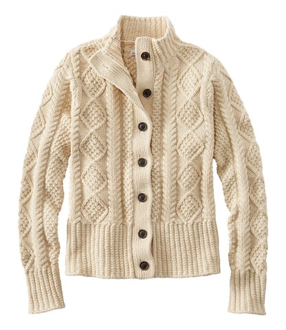L.L.Bean Women's Signature Cotton Fisherman Sweater, Short Cardigan Beige
