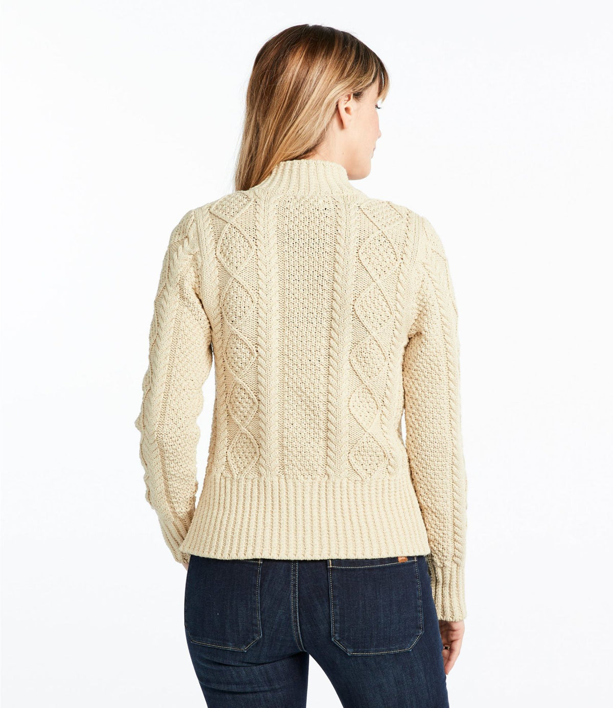 L.L.Bean Women's Signature Cotton Fisherman Sweater, Short Cardigan Beige