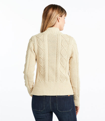 L.L.Bean Women's Signature Cotton Fisherman Sweater, Short Cardigan Beige