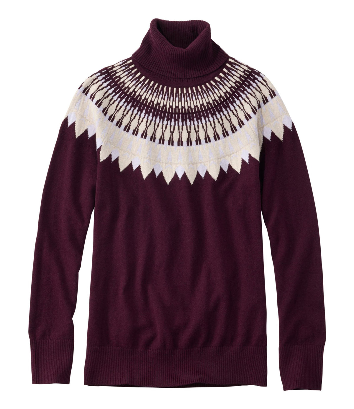L.L.Bean Women's Cotton/Cashmere Sweater, Turtleneck Fair Isle Fig Fair Isle