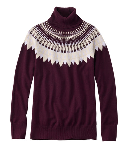 L.L.Bean Women's Cotton/Cashmere Sweater, Turtleneck Fair Isle Fig Fair Isle