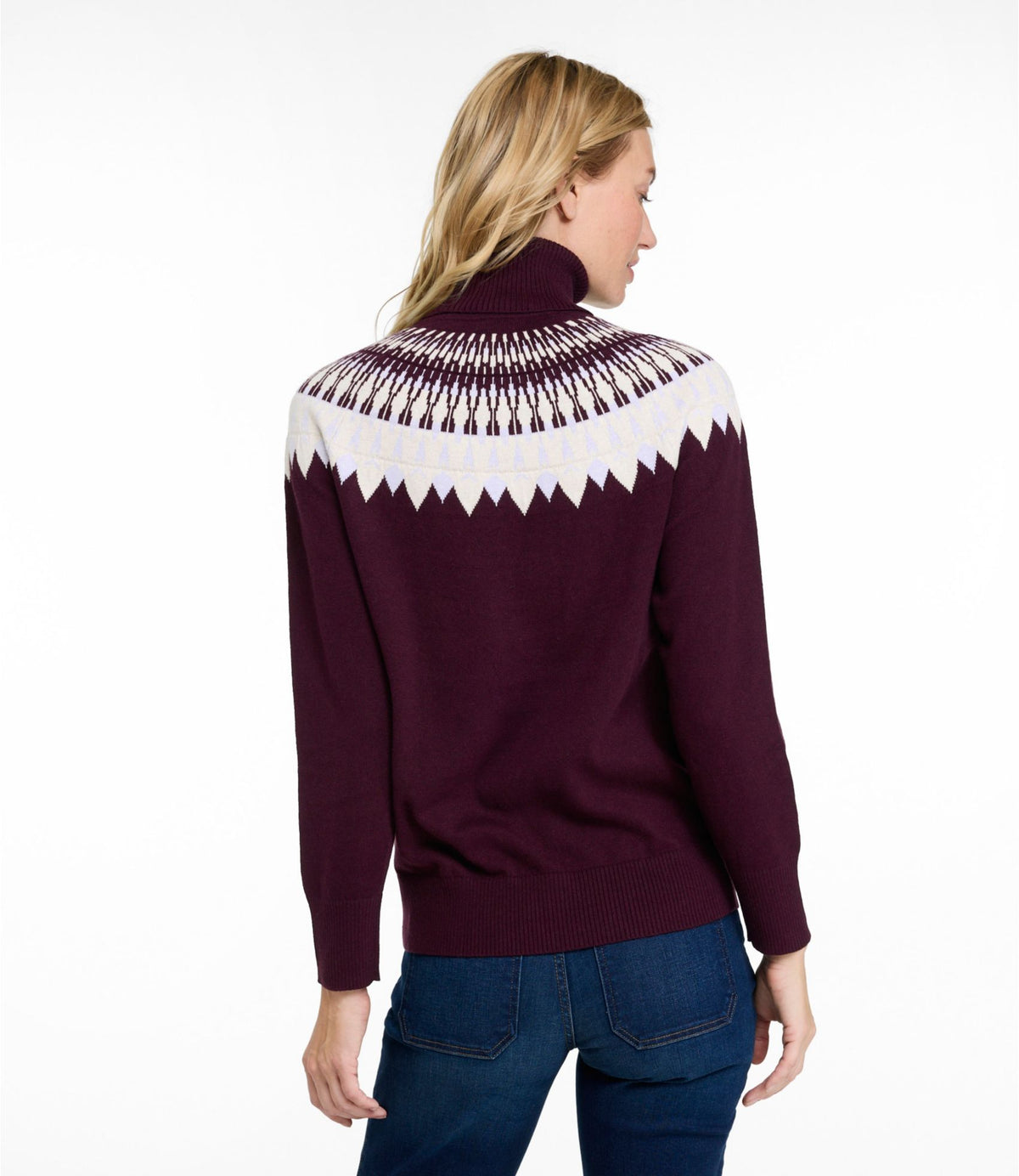 L.L.Bean Women's Cotton/Cashmere Sweater, Turtleneck Fair Isle Fig Fair Isle