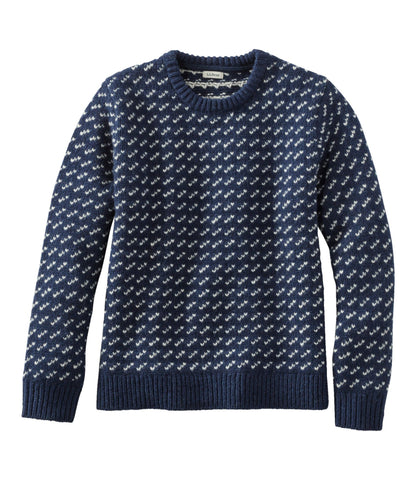 L.L.Bean Women's Bean's Classic Ragg Wool Sweater, Crewneck Bird's-Eye Classic Navy/Light Gray Heather Birdseye